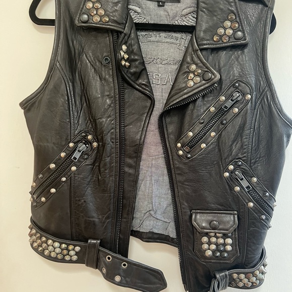 Robins Jeans leather Moto Vest - Picture 3 of 9